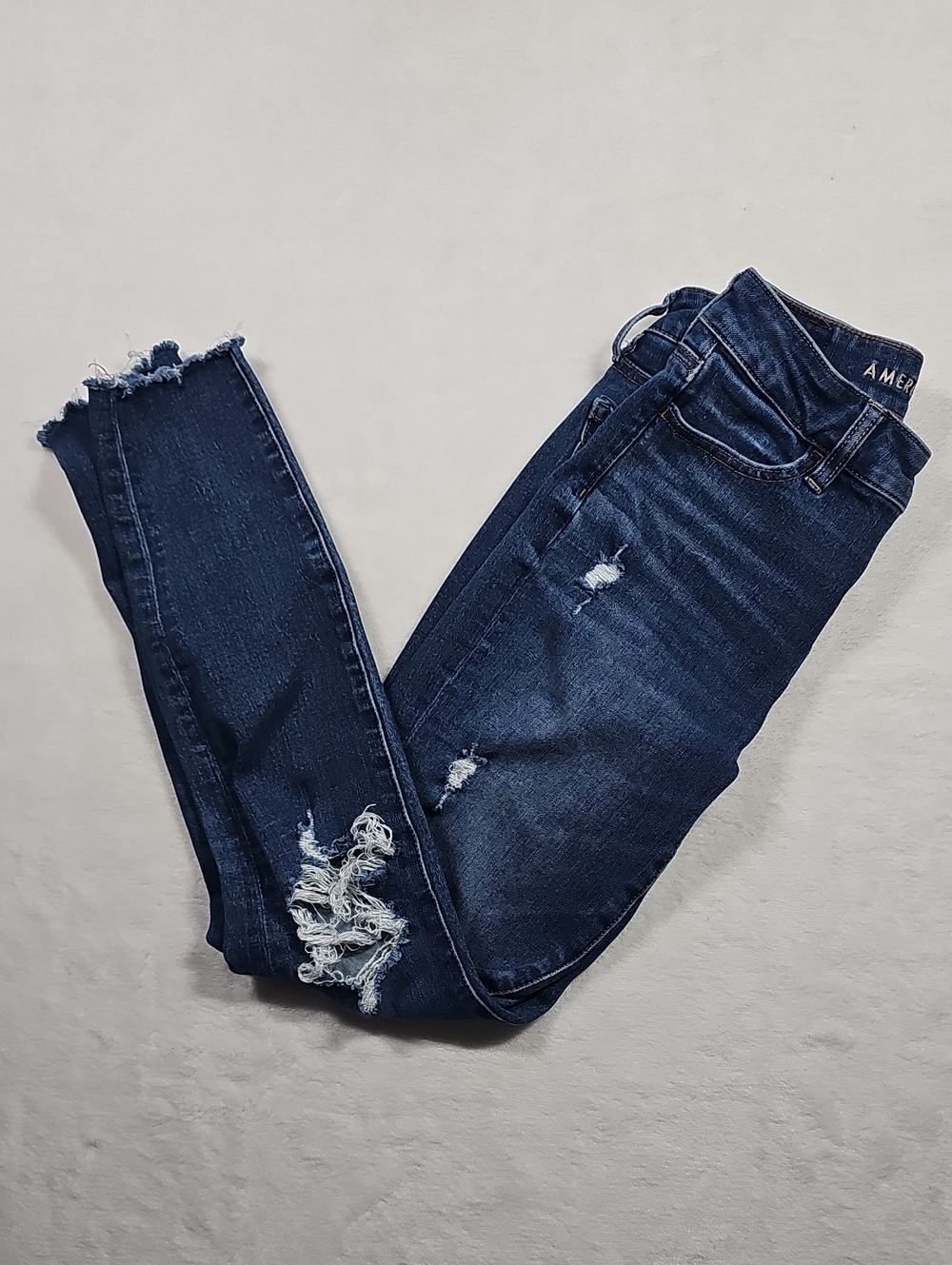 American Eagle Outfitters Dark Blue Distressed Skinny Jeans